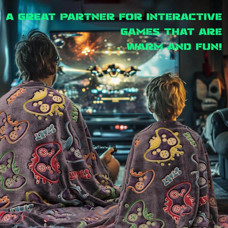 Kivee KIVEE Gamer Gifts for Teen Boys Glow in The Dark Blanket for Boys 7 8 9 10 11 12 13 14 15 16 17 18 Year Old Gaming Accessories Gamer Presents for Kids Birthday  - Image 4