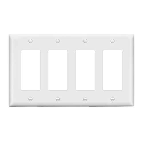 LIDER Matte Finish Quadruple Decorator Switch Cover, 4 Gang Outlet Wall Plate, Mid-Size 4-Gang 4.88" x 8.58", Unbreakable Polycarbonate Thermoplastic, UL Listed, LWP-34M-W, White - Image 1