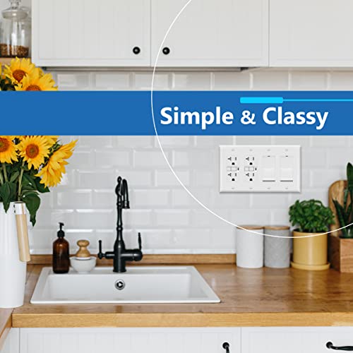 LIDER Matte Finish Quadruple Decorator Switch Cover, 4 Gang Outlet Wall Plate, Mid-Size 4-Gang 4.88" x 8.58", Unbreakable Polycarbonate Thermoplastic, UL Listed, LWP-34M-W, White - Image 5