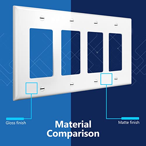 LIDER Matte Finish Quadruple Decorator Switch Cover, 4 Gang Outlet Wall Plate, Mid-Size 4-Gang 4.88" x 8.58", Unbreakable Polycarbonate Thermoplastic, UL Listed, LWP-34M-W, White - Image 4