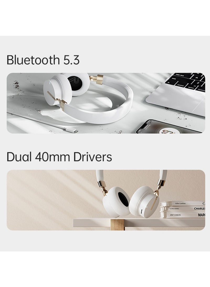 فينجر تايم سماعات رأس P3 لاسلكية بتقنية البلوتوث مع خاصية إلغاء الضوضاء ENC وANC، سماعات أذن ستيريو هاي فاي مع ميكروفون يدعم FM/TF/Aux، بيضاء - Image 4