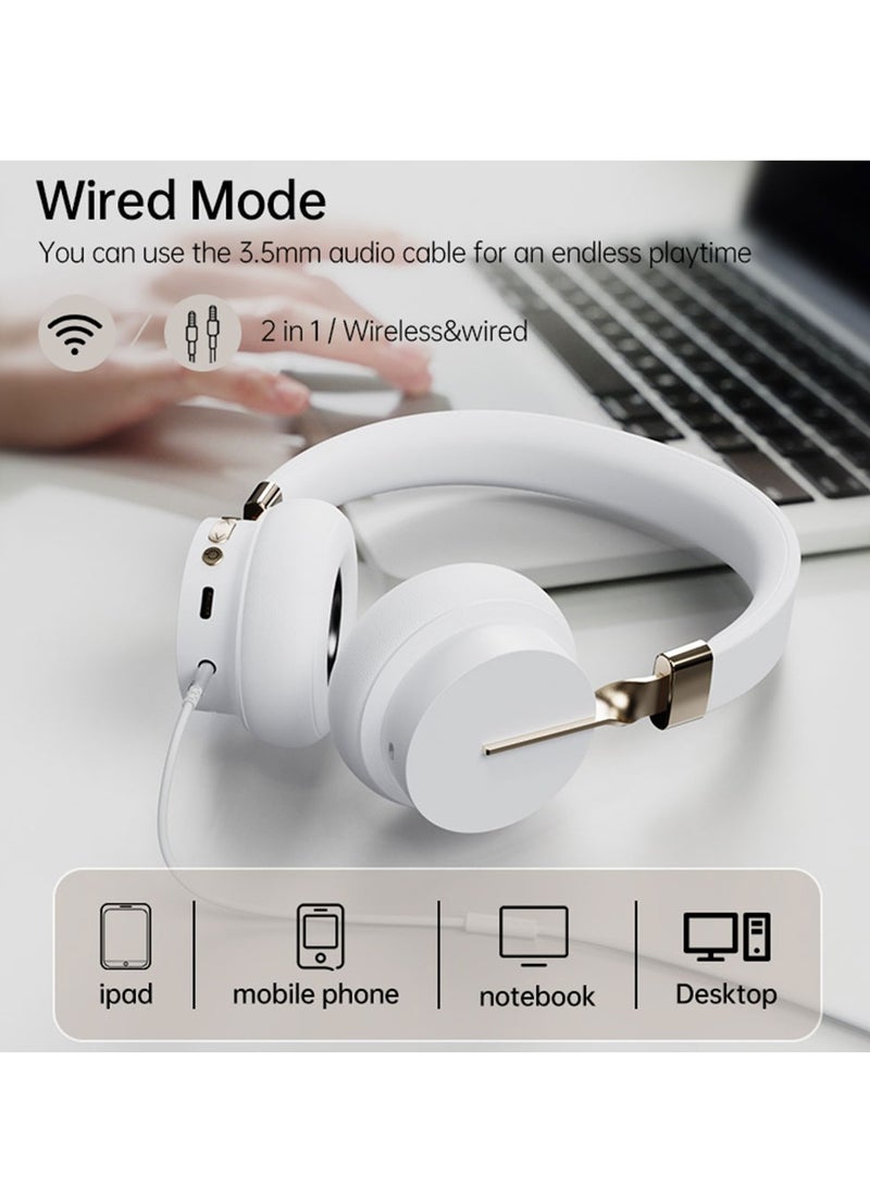 فينجر تايم سماعات رأس P3 لاسلكية بتقنية البلوتوث مع خاصية إلغاء الضوضاء ENC وANC، سماعات أذن ستيريو هاي فاي مع ميكروفون يدعم FM/TF/Aux، بيضاء - Image 3