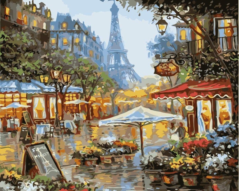 Newsight Paint by Numbers for Adults & Kids & Beginners DIY Acrylic Painting Gift Kits Drawing Paintwork with Paintbrushes(16 * 20 inch Street Under Eiffel Tower) - Image 1