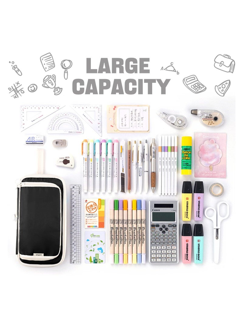Y&D Large Capacity and Multi-Function Pencil Pouch, SYOSI Foldable Pen Case Bag with Zipper, Practical Multi-Layer Macarons for Girl Teen School Office Supplies (Black)  - Image 2