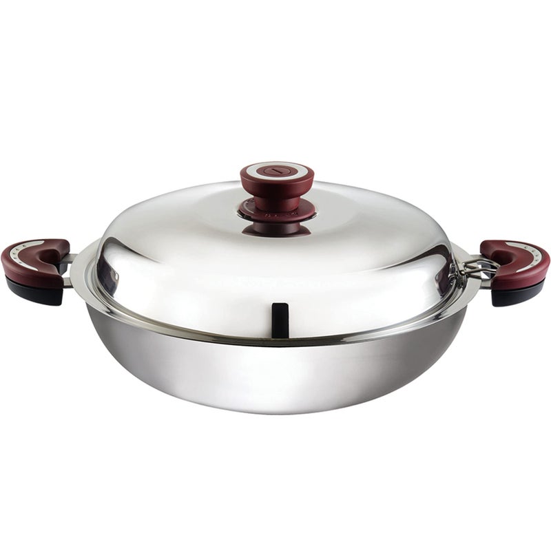 Buffalo Clad Stainless Steel Wok Pan with Lid Flat Bottom 13 inch 32cm Stir Frying Pan TriPly Nonstick Cookware Double Handle Cooking Pot for InductionElectricGas Stoves