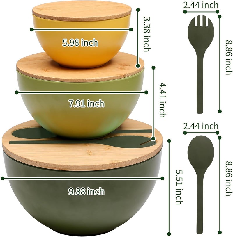 ECOWAY Salad Bowls Set of 3 with Lid  Serving Utensils Colorful Serving Bowls Bamboo Fiber Salad Bowls with Bamboo Lid Kitchen Bowls for Salad Kitchen Eating Pasta Popcorn Fruit 3 Colors - Image 5