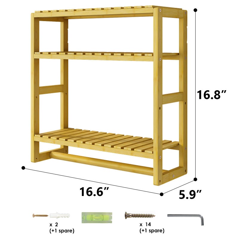 Galood Over The Toilet Storage Bathroom Shelves Wall Mounted 3 Tier Space Saver Corner Shelf Organizer Bamboo Towel Rack Toilet Paper Cabinet with Hanging Rod Yellow - Image 4