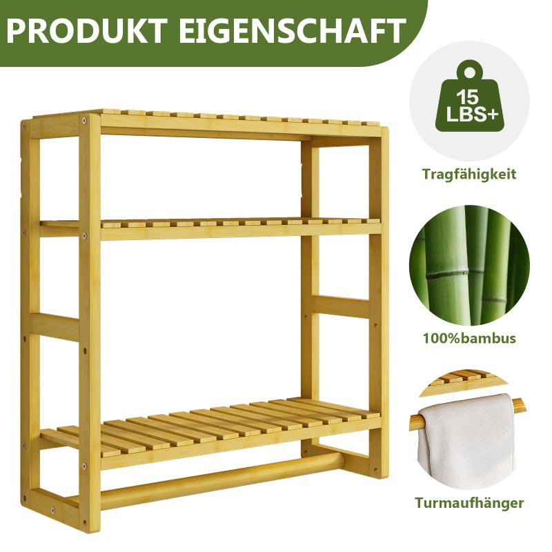 Galood Over The Toilet Storage Bathroom Shelves Wall Mounted 3 Tier Space Saver Corner Shelf Organizer Bamboo Towel Rack Toilet Paper Cabinet with Hanging Rod Yellow - Image 5