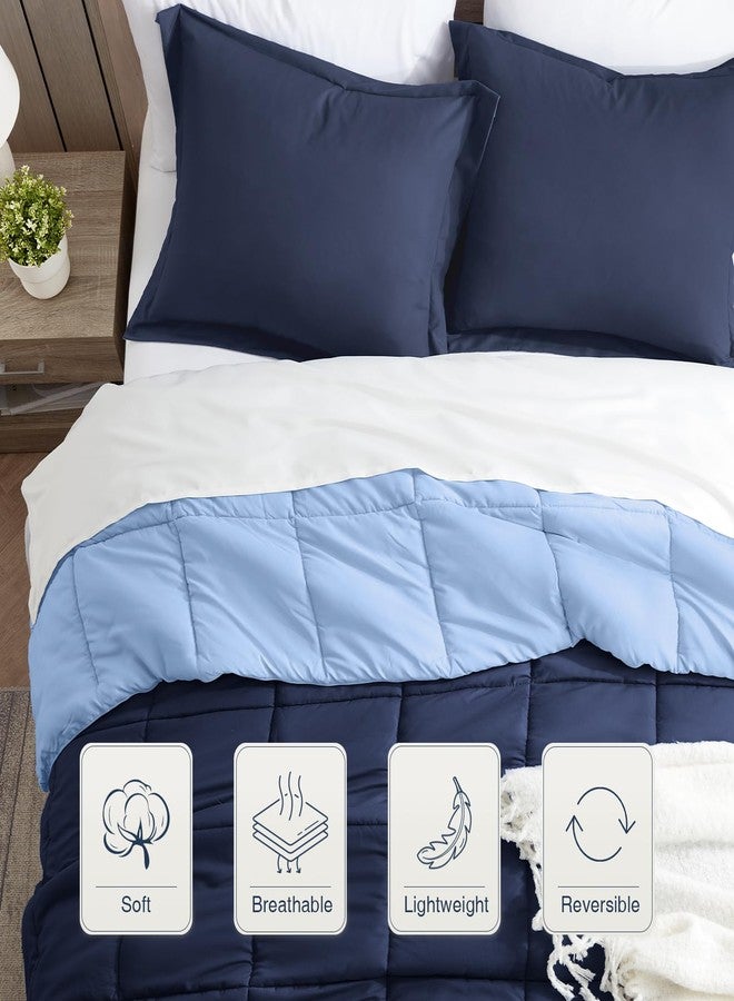 satisomnia Queen Comforter Set, Navy Blue Bedding Comforters Queen Size, 3 Pieces Down Alternative Bed Comforter Lightweight, Soft Quilted Bed Set Breathable, Reversible All Season Bedding Sets - Image 2
