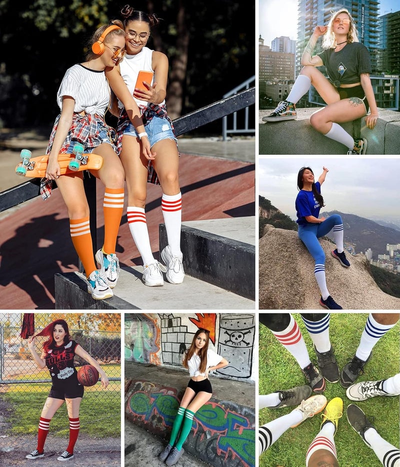 JOULLI Women's Knee High Athletic Socks Stripe Tube Outdoor Sport Socks 1-3 Pairs - Image 5