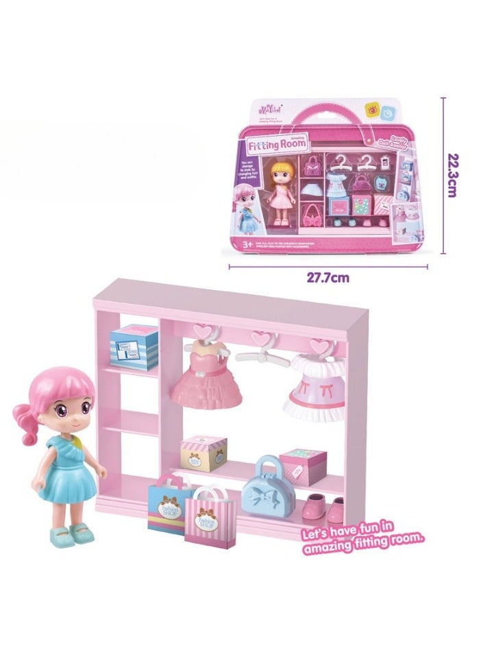 AROAQ مجموعة أثاث منزلية مصغرة، مجموعة أثاث منزل دمى بلاستيكية متينة، لعبة تفاعلية بين الأهل والأطفال، ملحقات منزل دمى مصغرة للأطفال، (6301B غرفة خلع الملابس لا شيء) - Image 1