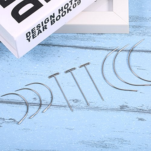 Bememo 70 Pieces Wig Making Pins Needles Set, T Pins and C Curved Hair Weave Needles for Wig Making, Blocking Knitting, Modelling and Crafts - Image 3