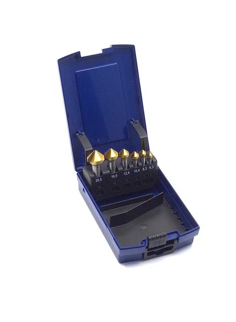 WSH-Tools.de Countersink Set 7 pieces HSS‑G 90° U‑Flute uneven pitch (chatter‑free) uncoated in rose box - Image 1