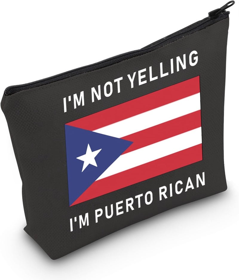 LEVLO Funny Puerto Rico Cosmetic Bags Souvenirs I'm Not Yelling I'm Puerto Rican Makeup Bags Puerto Rican Root Flag Gifts (Puerto Rican+black)