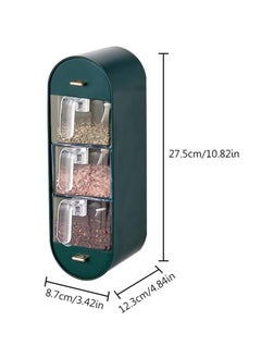 YQbest Wall Mounted Seasoning Containers 5 Grids Spice Box Organizer with Handle and spoon green  - Image 2