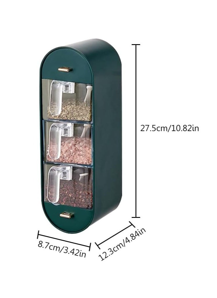 YQbest - Wall Mounted Seasoning Containers 5 Grids Spice Box Organizer with Handle and spoon green - Image 1