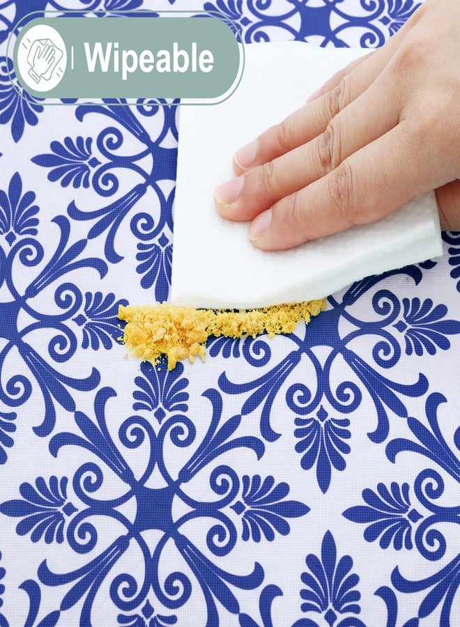 misaya Rectangle Vinyl Table Cloth, Elastic Fitted Flannel Backed Tablecloth, 100% Waterproof Plastic Table Cover Fits 6 Foot Folding Tables for Picnic, Camping, Outdoor (Blue, 30" x 72") - Image 4