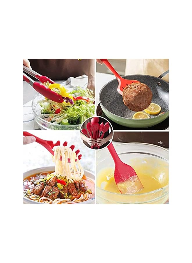 erorex - Shopnic 10pcs Kitchen Utensil Set - Silicone Kitchenware Cooking Utensils - Non Stick Cooking Turner Tong Baking Brush Spatula Spoon Whisk Soup Ladle Heat Resistant Cookware with Hook Hole (Red) - Image 1
