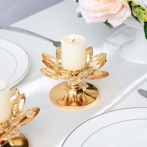 kehail 1 PC Gold Crystal Flower Tea Light Holder, Glass Tealight Candlestick with Metal Base, Votive Candle for Table Centerpiece, Wedding/Parties Decor, Nice Gift - Image 5