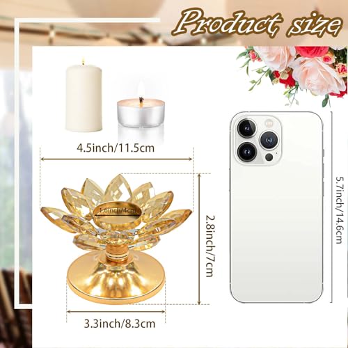kehail 1 PC Gold Crystal Flower Tea Light Holder, Glass Tealight Candlestick with Metal Base, Votive Candle for Table Centerpiece, Wedding/Parties Decor, Nice Gift - Image 3