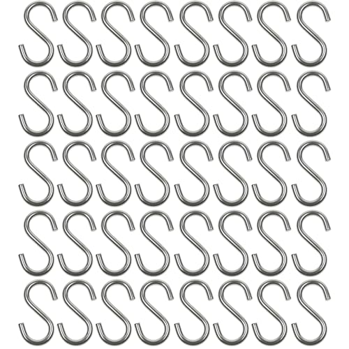 Wideskall® 2" inch Heavy Duty Small Zinc Plated Steel S Shaped Type Utility Hooks Hanging Hooks Chrome (Pack of 40) - Image 1
