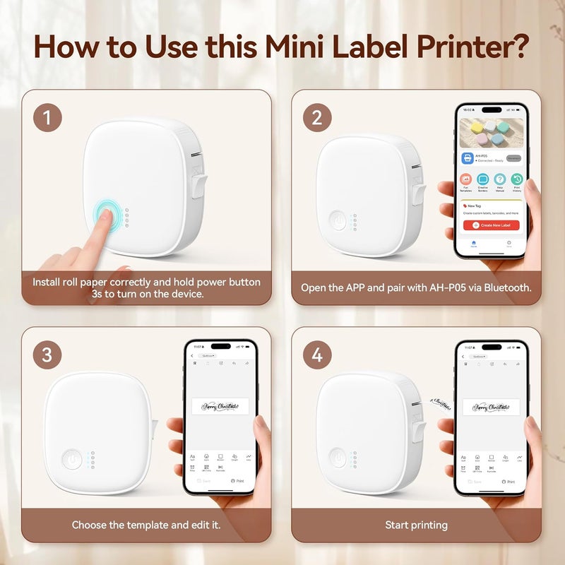 XenGro Mini Labelling Machine with Tape AH-P05, Portable Bluetooth Mini Label Printer, Wireless Thermal Label Maker, Waterproof & Rechargeable, Built-in Cutter for Home, Office - Image 4