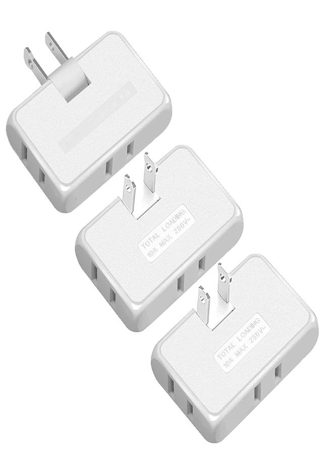 PaeorRorL 3 Pack AC Flat Wall Outlet Extender,3 Way 2 Prong180 Degree Portable Swivel Wall Tap Plug,Ultra Thin Folding Electrical Outlet Splitter (Easy Install),Type A,White - Image 1