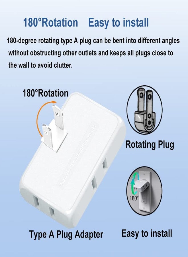 PaeorRorL 3 Pack AC Flat Wall Outlet Extender,3 Way 2 Prong180 Degree Portable Swivel Wall Tap Plug,Ultra Thin Folding Electrical Outlet Splitter (Easy Install),Type A,White - Image 2