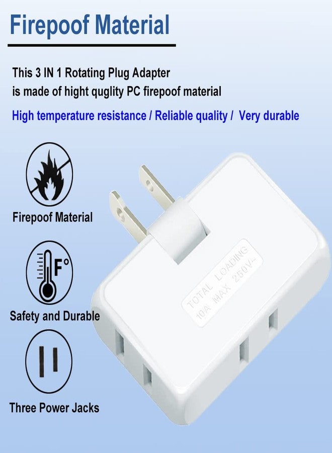 PaeorRorL 3 Pack AC Flat Wall Outlet Extender,3 Way 2 Prong180 Degree Portable Swivel Wall Tap Plug,Ultra Thin Folding Electrical Outlet Splitter (Easy Install),Type A,White - Image 4