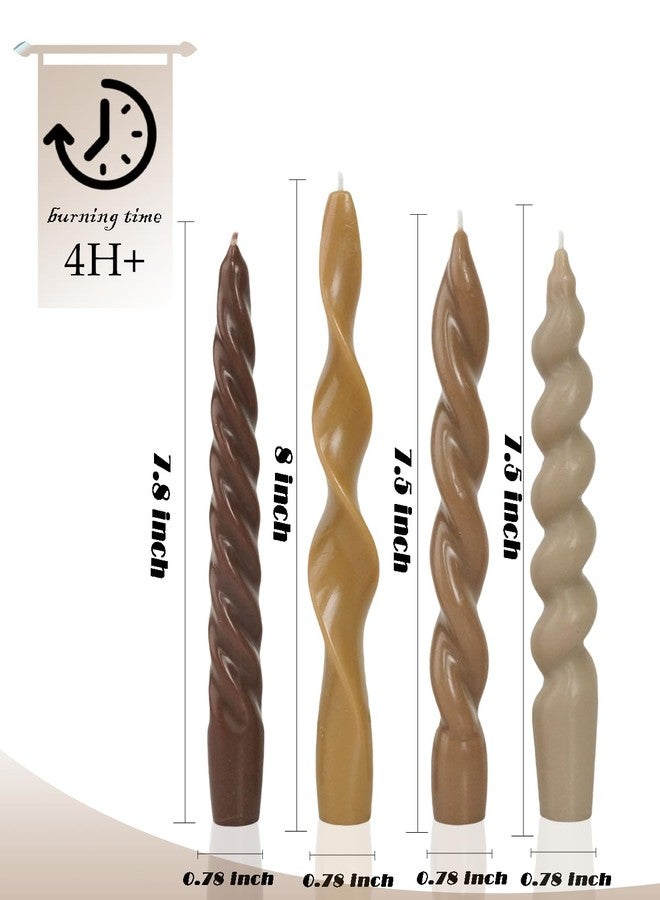 LPUSA Spiral Taper Candles Brown Short Candle Sticks Unscented Smokeless Twisted Candlesticks for Fall Decor Holiday Dinner Party Christmas Decorations-7.5inch-4pack - Image 4