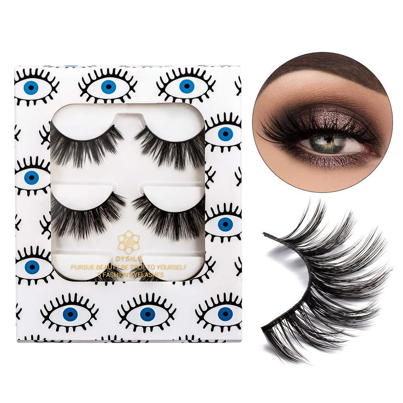 DYSILK Mink Lashes Fake Eyelashes  False Eyelashes 3 Pairs 6D Mink Lashes Fluffy Lashes Natural Look Faux Mink Eyelashes Wispy Cat Eye Reusable Lashes Pack Extension 00308 inch