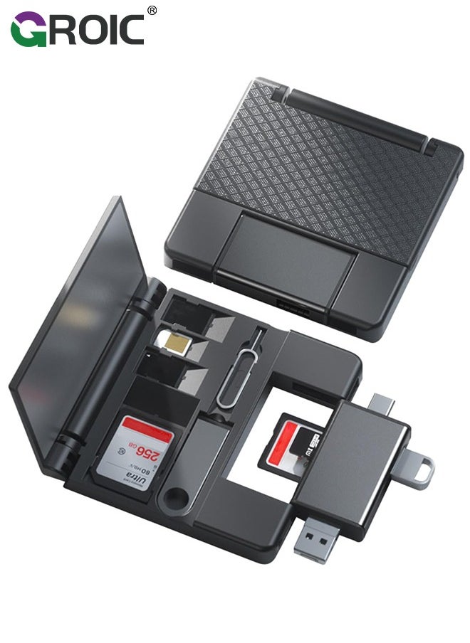 GROIC - Card Reader for iPhone OTG SD Card Reader Support USB A, USB C, Micro USB & Light-ing Interface Multifunctional Card Reader & Card Storage Box for TF/SD Card, SIM Card, Card Pin Storage - Image 1
