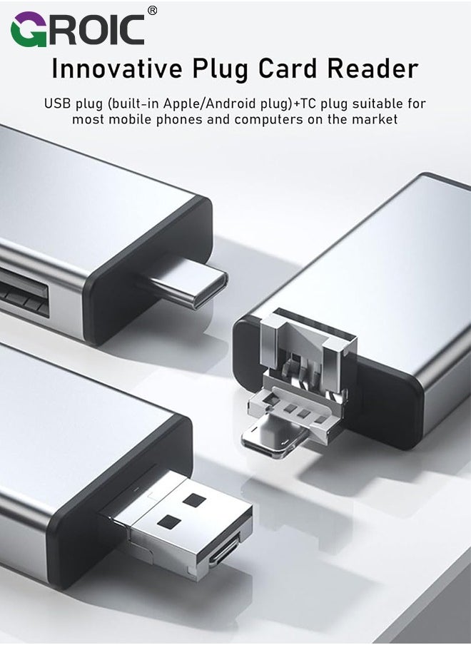 GROIC - Card Reader for iPhone OTG SD Card Reader Support USB A, USB C, Micro USB & Light-ing Interface Multifunctional Card Reader & Card Storage Box for TF/SD Card, SIM Card, Card Pin Storage - Image 1