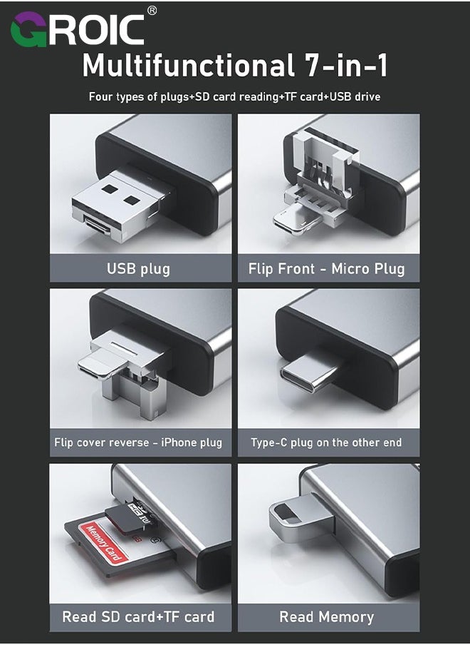GROIC - Card Reader for iPhone OTG SD Card Reader Support USB A, USB C, Micro USB & Light-ing Interface Multifunctional Card Reader & Card Storage Box for TF/SD Card, SIM Card, Card Pin Storage - Image 1