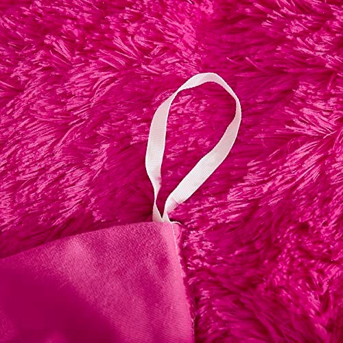 Yaoshuho Plush Fluffy Duvet Cover Twin Size Luxury Ultra Soft Shaggy Duvet Cover Set Faux Fur Comforter Bedding Set(1 Duvet Cover + 1 Pillow Shams), Hot Pink - Image 5