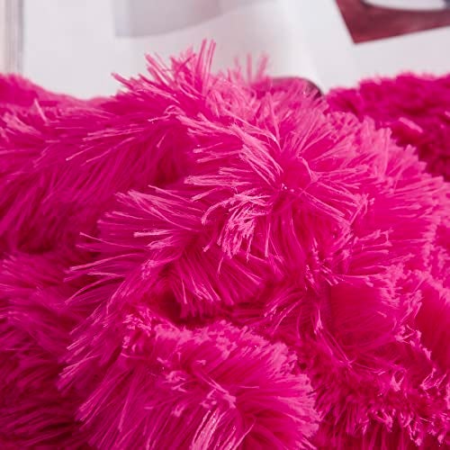 Yaoshuho Plush Fluffy Duvet Cover Twin Size Luxury Ultra Soft Shaggy Duvet Cover Set Faux Fur Comforter Bedding Set(1 Duvet Cover + 1 Pillow Shams), Hot Pink - Image 4