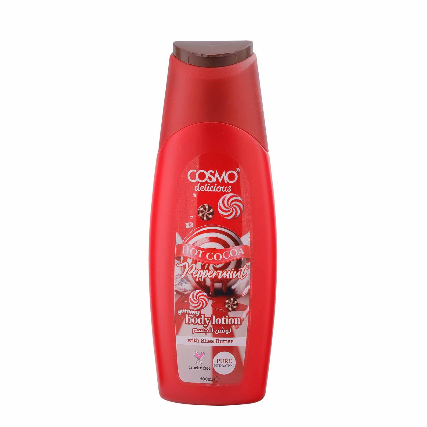 Cosmo Delicious Hot Cocoa Peppermint With Shea Butter Pure Hydration Body Lotion 400ml, Hydrating & Nourishing, Non Greasy, Light Weight, Fast Absorbing Lotions, For All Skin Types, Cocoa Mint Scent