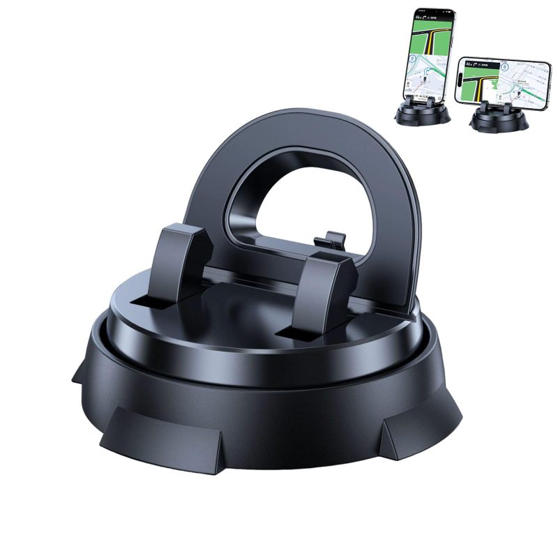 Car Phone Mount: Black 360° Adjustable - One-Hand Operation Intelligent Suction Cup Holder for Safer Driving Car Console Navigation - Image 1