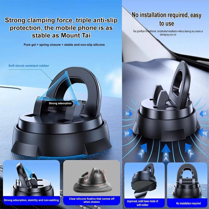 Car Phone Mount: Black 360° Adjustable - One-Hand Operation Intelligent Suction Cup Holder for Safer Driving Car Console Navigation - Image 3