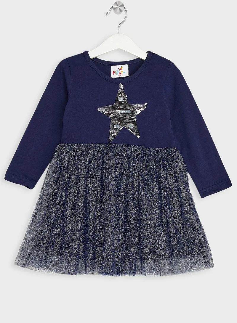 Pinata Girls Long Sleeve Sequin Tulle Dress