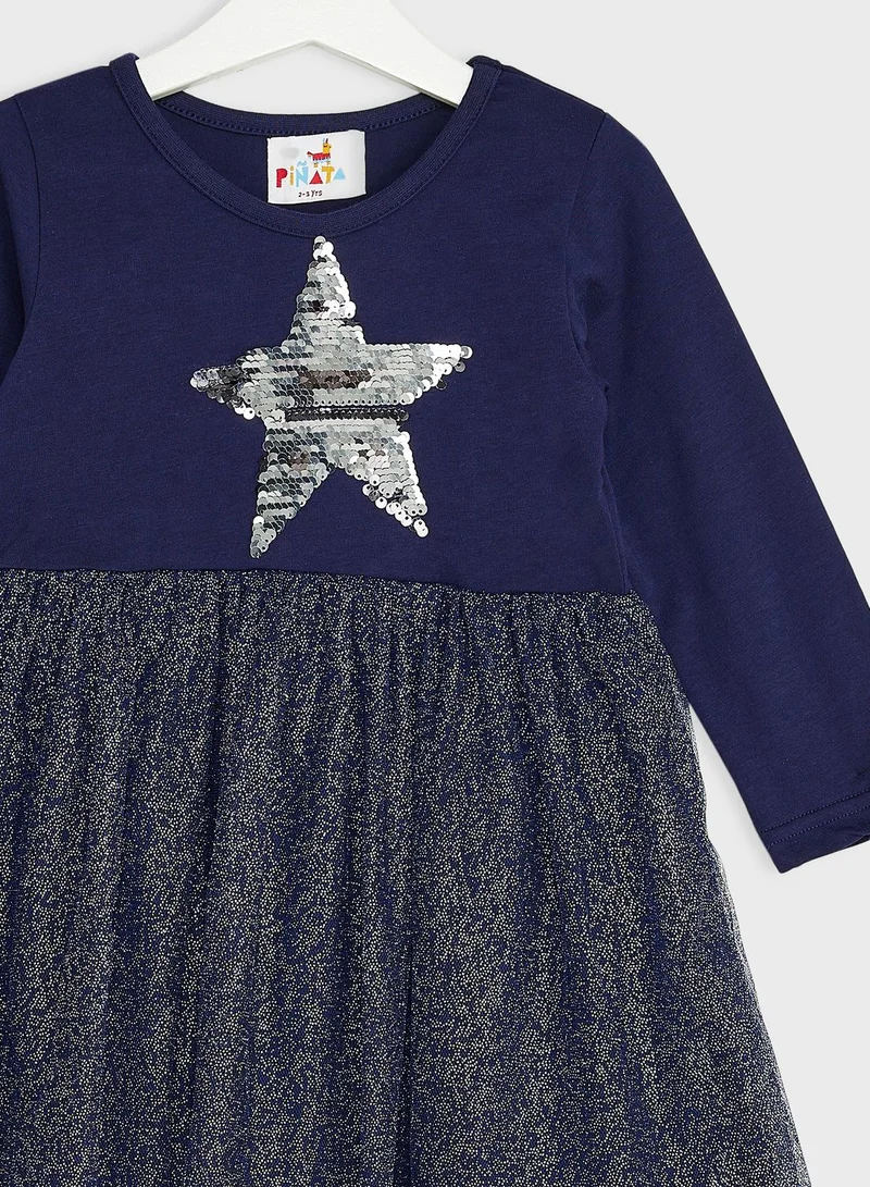 Pinata Girls Long Sleeve Sequin Tulle Dress