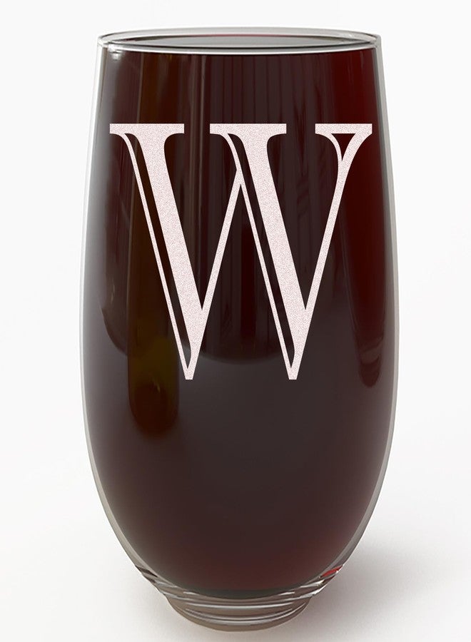 Spotted Dog Company كأس نبيذ بدون ساق سعة 17 أونصة محفور عليه حرف W، هدايا شخصية للنساء، أكواب نبيذ حسب الطلب، هدية عيد ميلاد محفور عليها الحرف الأول من اسمها - Image 1
