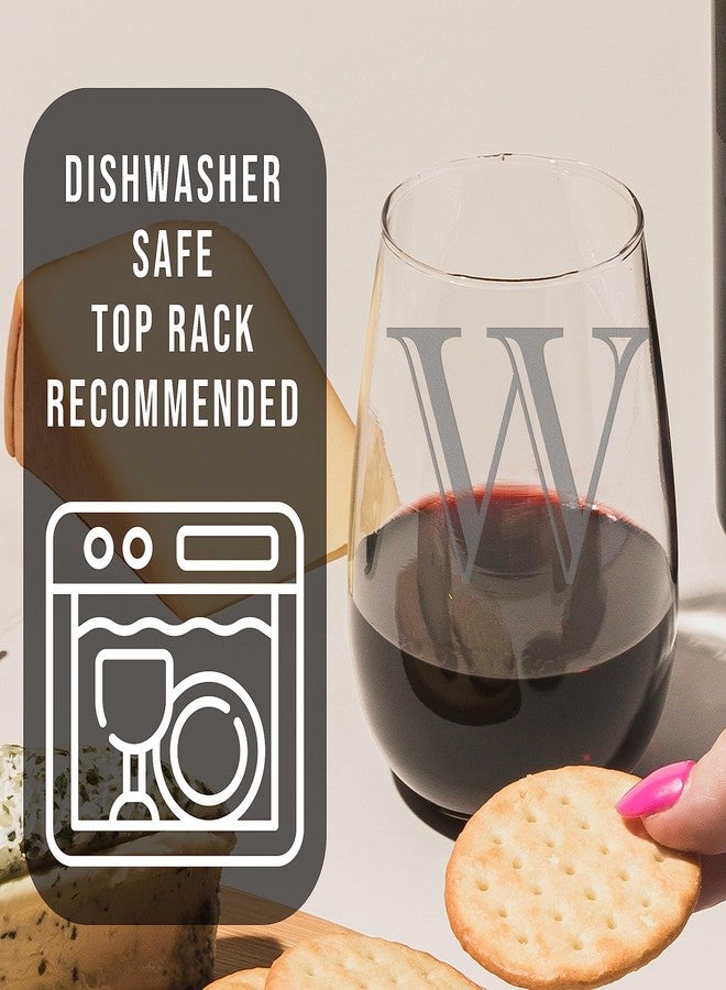 Spotted Dog Company كأس نبيذ بدون ساق سعة 17 أونصة محفور عليه حرف W، هدايا شخصية للنساء، أكواب نبيذ حسب الطلب، هدية عيد ميلاد محفور عليها الحرف الأول من اسمها - Image 3