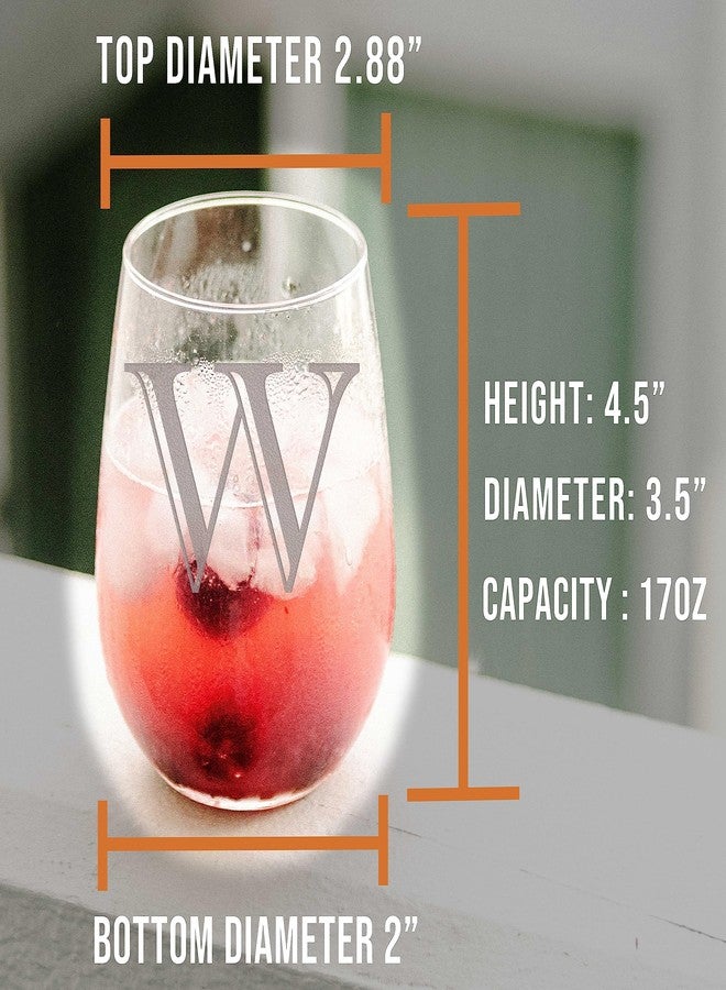 Spotted Dog Company كأس نبيذ بدون ساق سعة 17 أونصة محفور عليه حرف W، هدايا شخصية للنساء، أكواب نبيذ حسب الطلب، هدية عيد ميلاد محفور عليها الحرف الأول من اسمها - Image 5