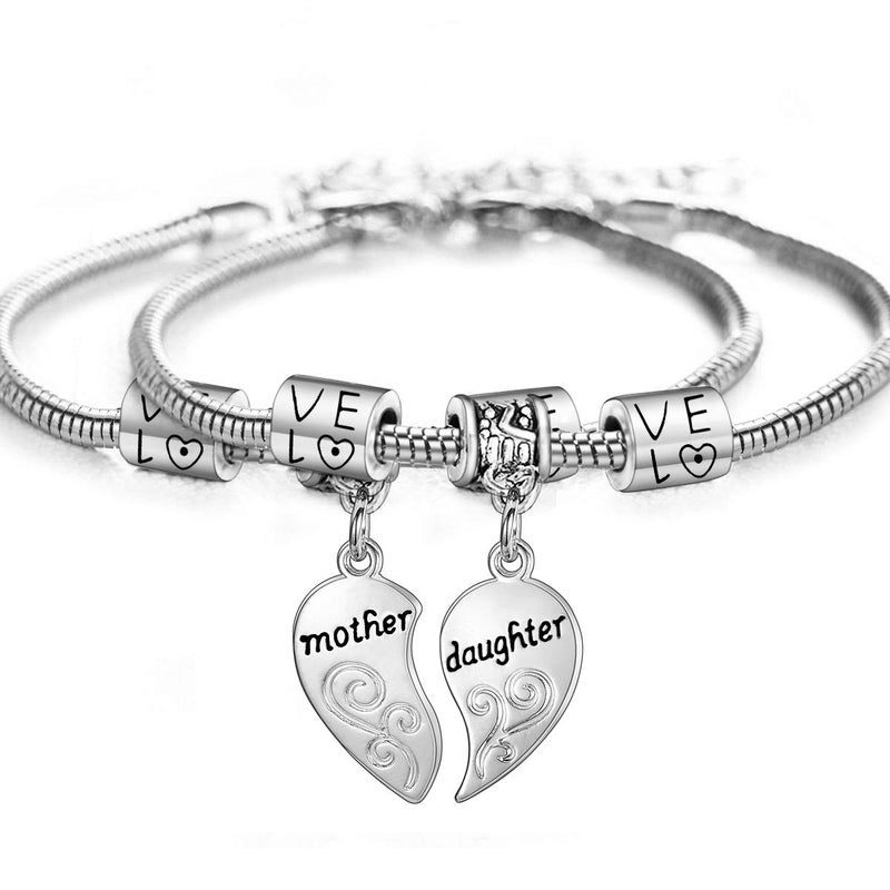YEEQIN 2PCs Matching Heart Mother Daughter Bracelets Mother Daughter Jewelry Set Gift for Mom or Daughter - Image 1
