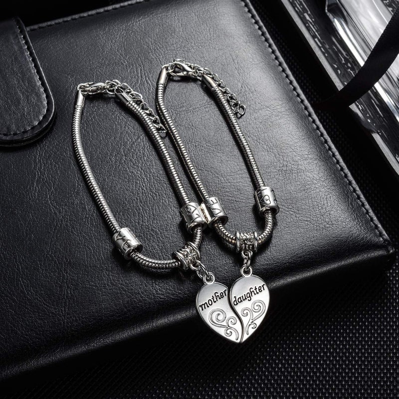 YEEQIN 2PCs Matching Heart Mother Daughter Bracelets Mother Daughter Jewelry Set Gift for Mom or Daughter - Image 3