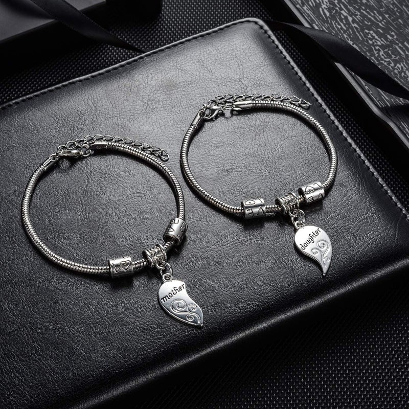 YEEQIN 2PCs Matching Heart Mother Daughter Bracelets Mother Daughter Jewelry Set Gift for Mom or Daughter - Image 2