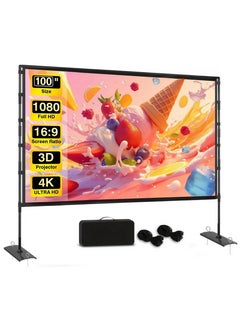 FlashHawk Portable Projector Screen - 100 inch 16:9 4K HD Projector Screen with Stand, Carry Bag for Indoor Outdoor Home Theater Backyard Cinema Camping  - Image 1