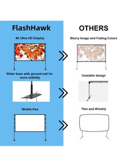 FlashHawk Portable Projector Screen - 100 inch 16:9 4K HD Projector Screen with Stand, Carry Bag for Indoor Outdoor Home Theater Backyard Cinema Camping  - Image 2