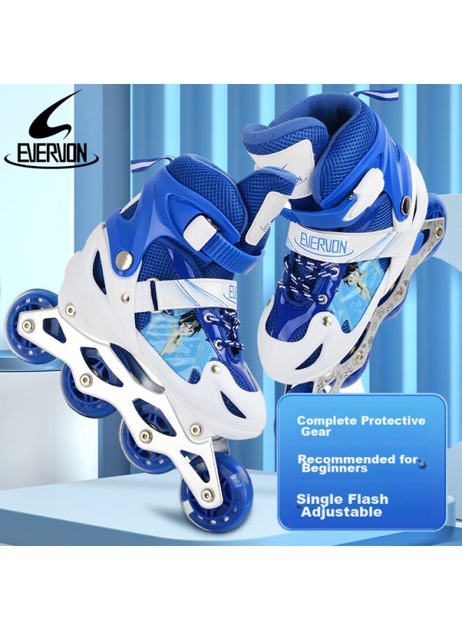 Evervon Roller Skates For Children, Inline Skates For Boys And Girls, Roller Skates Kj-337 Blue With Protective Gear And Helmet, Size M Fits 35-38 - Image 2